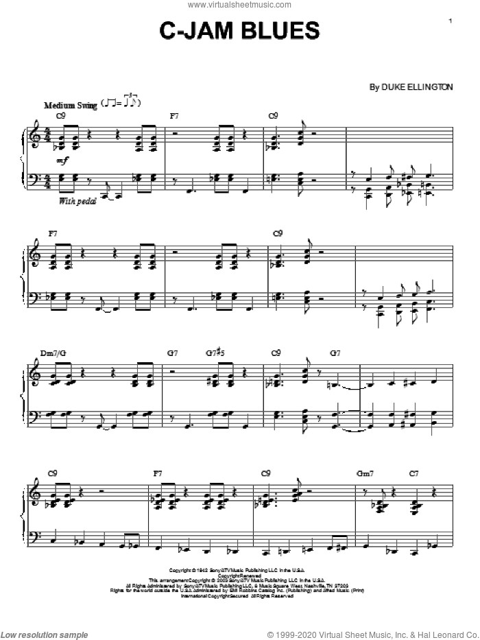 C-Jam Blues sheet music for piano solo by Duke Ellington, intermediate skill level