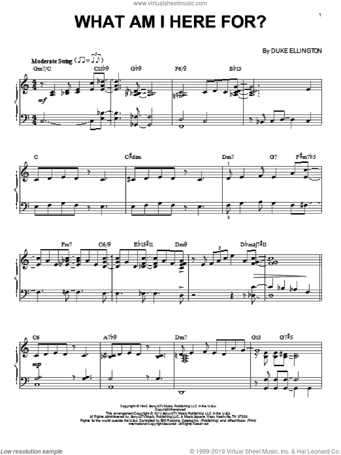 What Am I Here For? sheet music for piano solo by Duke Ellington, intermediate skill level