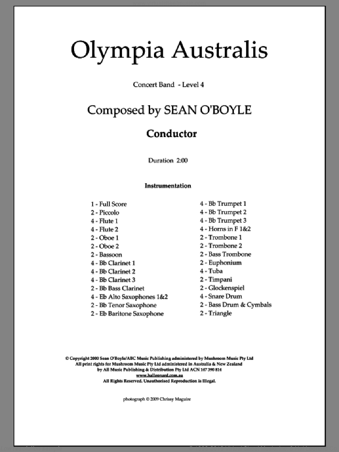 Olympia Australis (Concert Band) (COMPLETE) sheet music for concert band by Sean O'Boyle, intermediate skill level