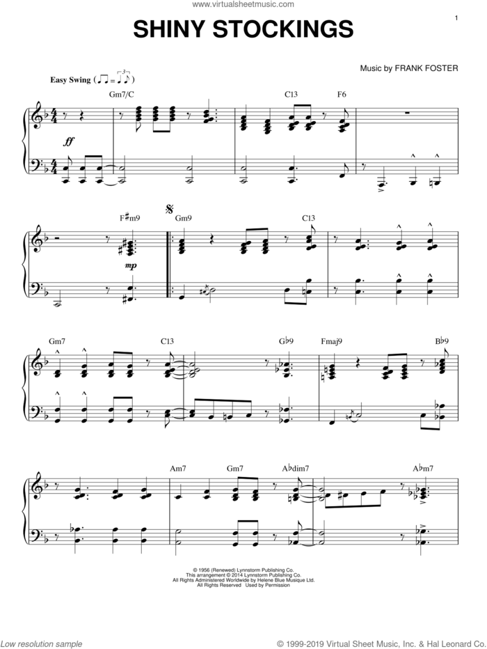 Shiny Stockings sheet music for piano solo by Frank Foster and Ella Fitzgerald, intermediate skill level