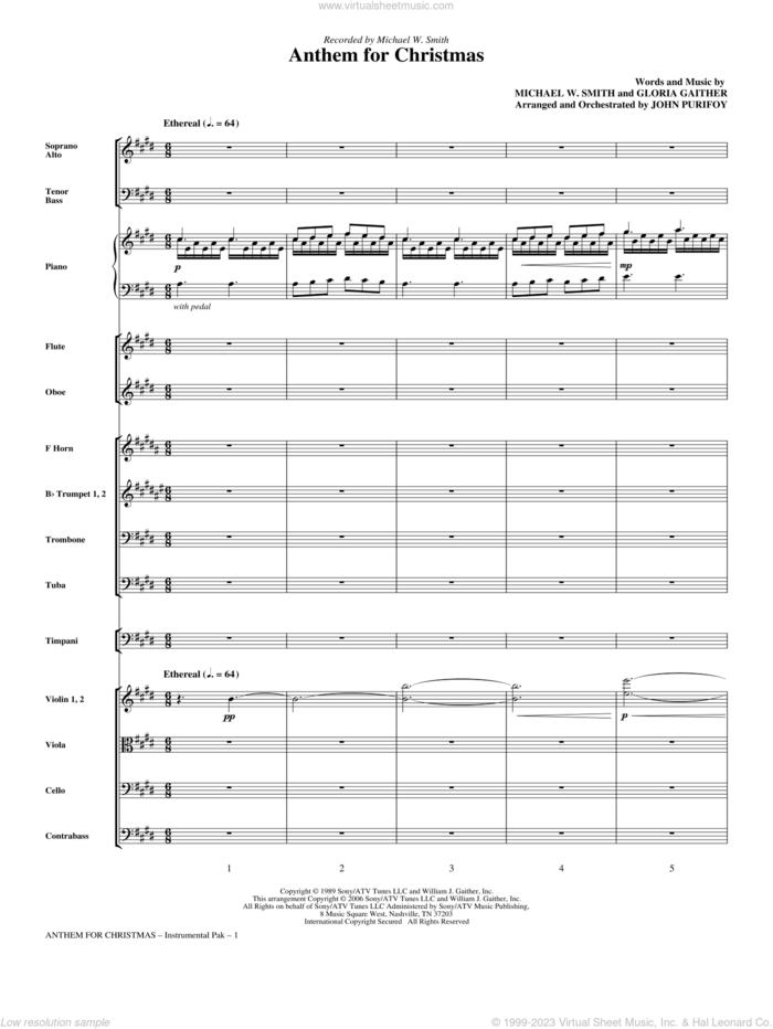 Anthem for Christmas sheet music for orchestra/band (full score) by Michael W. Smith, Gloria Gaither and John Purifoy, intermediate skill level