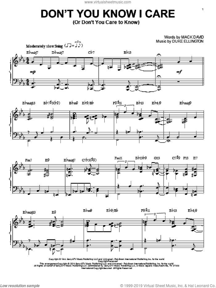 Don't You Know I Care (Or Don't You Care To Know) sheet music for piano solo by Duke Ellington, intermediate skill level