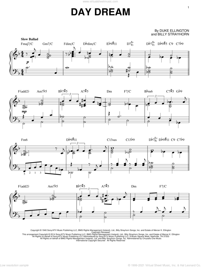 Day Dream sheet music for piano solo by Billy Strayhorn, intermediate skill level