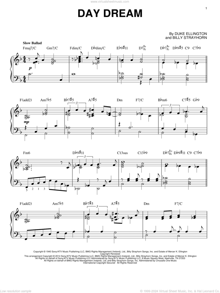 Day Dream sheet music for piano solo by Billy Strayhorn, intermediate skill level