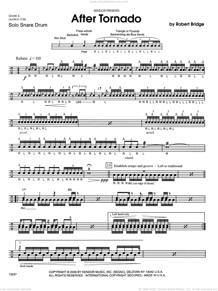 After Tornado sheet music for percussions by Robert Bridge, classical score, intermediate skill level