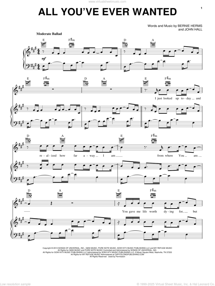 All You've Ever Wanted sheet music for voice, piano or guitar by Casting Crowns, Bernie Herms and Mark Hall, intermediate skill level