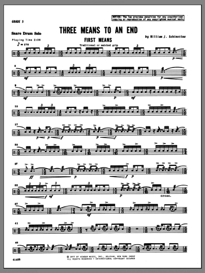 Three Means To An End sheet music for percussions by William Schinstine, classical score, intermediate skill level