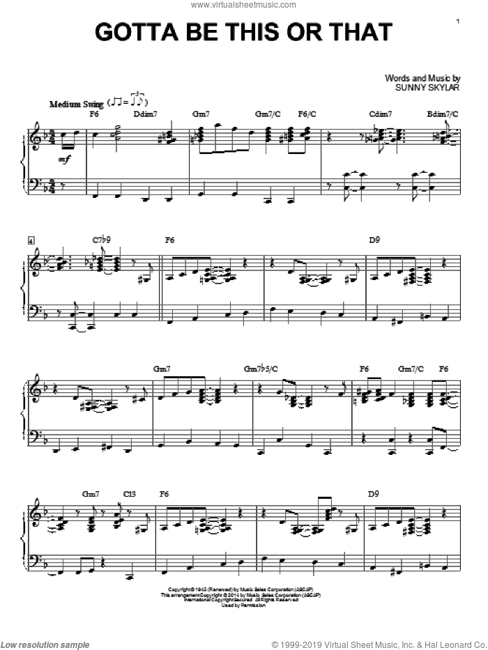 Gotta Be This Or That sheet music for piano solo by Benny Goodman and His Orchestra and Sunny Skylar, intermediate skill level