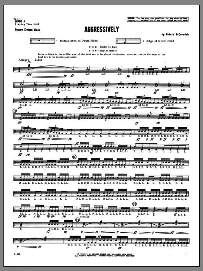 Aggressively sheet music for percussions by Mccormick and Bob Smith, classical score, intermediate skill level