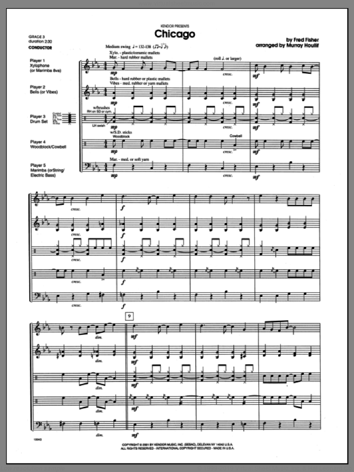 Chicago (COMPLETE) sheet music for percussions by Houllif and Fisher, classical score, intermediate skill level