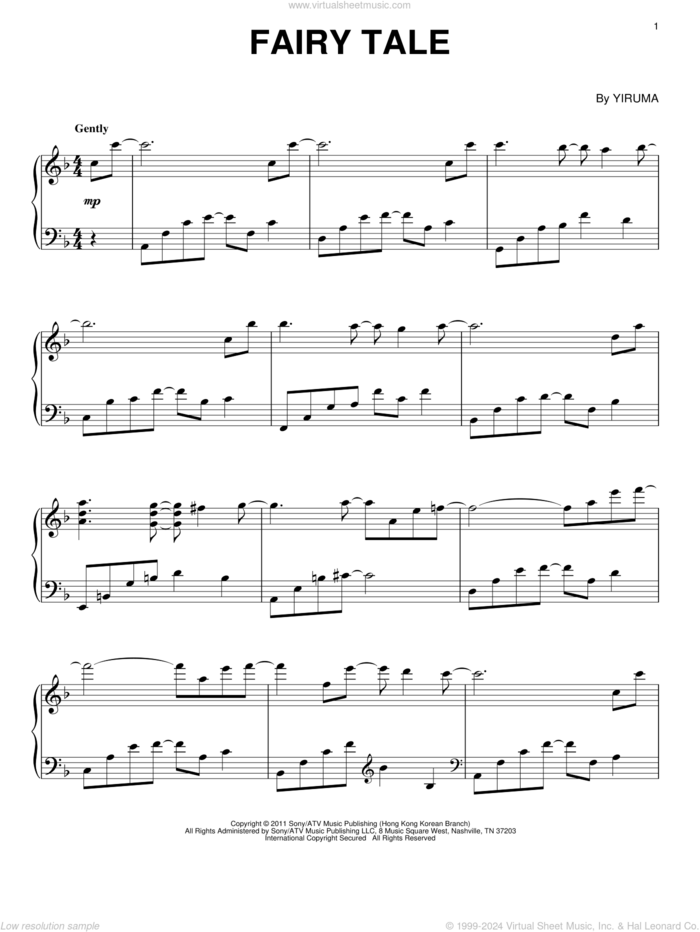 Fairy Tale, (intermediate) sheet music for piano solo by Yiruma, classical score, intermediate skill level