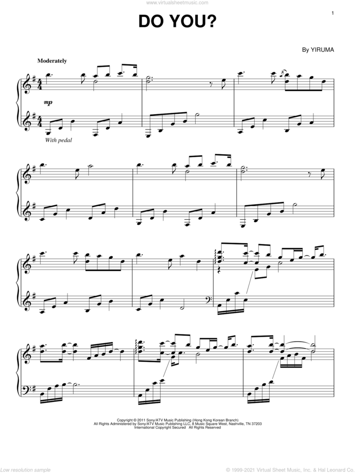 Do You?, (intermediate) sheet music for piano solo by Yiruma, classical score, intermediate skill level