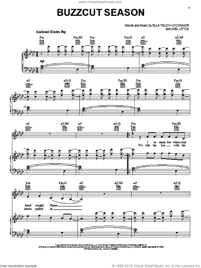 Buzzcut Season sheet music for voice, piano or guitar by Lorde, intermediate skill level