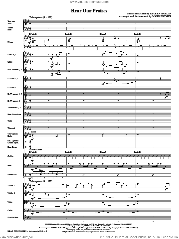 Hear Our Praises (arr. Mark Brymer) (complete set of parts) sheet music for orchestra/band (Orchestra) by Reuben Morgan and Mark Brymer, intermediate skill level