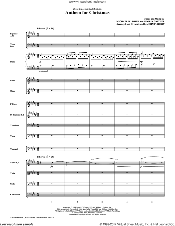 Anthem For Christmas (complete set of parts) sheet music for orchestra/band (Special) by Michael W. Smith, Gloria Gaither and John Purifoy, intermediate skill level