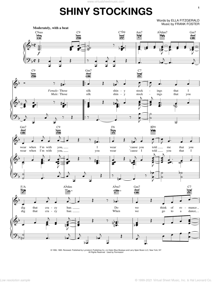 Shiny Stockings sheet music for voice, piano or guitar by Ella Fitzgerald, intermediate skill level