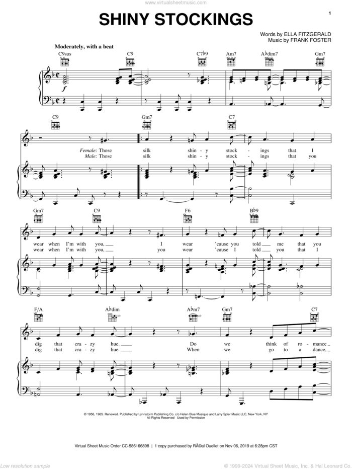 Shiny Stockings sheet music for voice, piano or guitar by Ella Fitzgerald, intermediate skill level