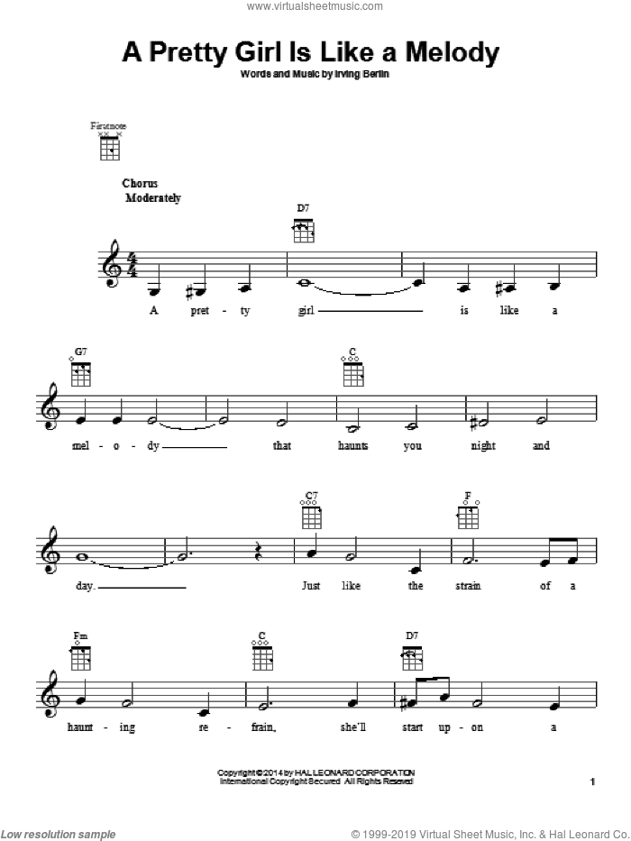 A Pretty Girl Is Like A Melody sheet music for ukulele by Irving Berlin, intermediate skill level