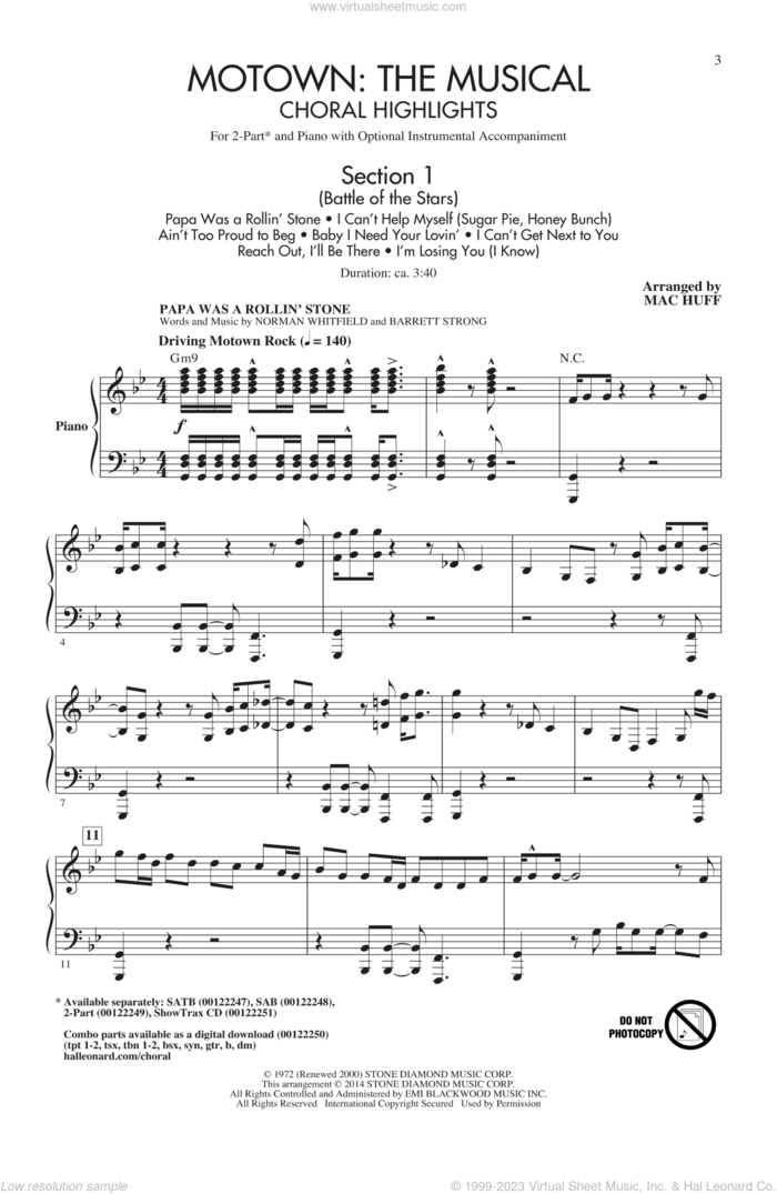 Motown: The Musical (Choral Highlights) sheet music for choir (2-Part) by Mac Huff, intermediate duet