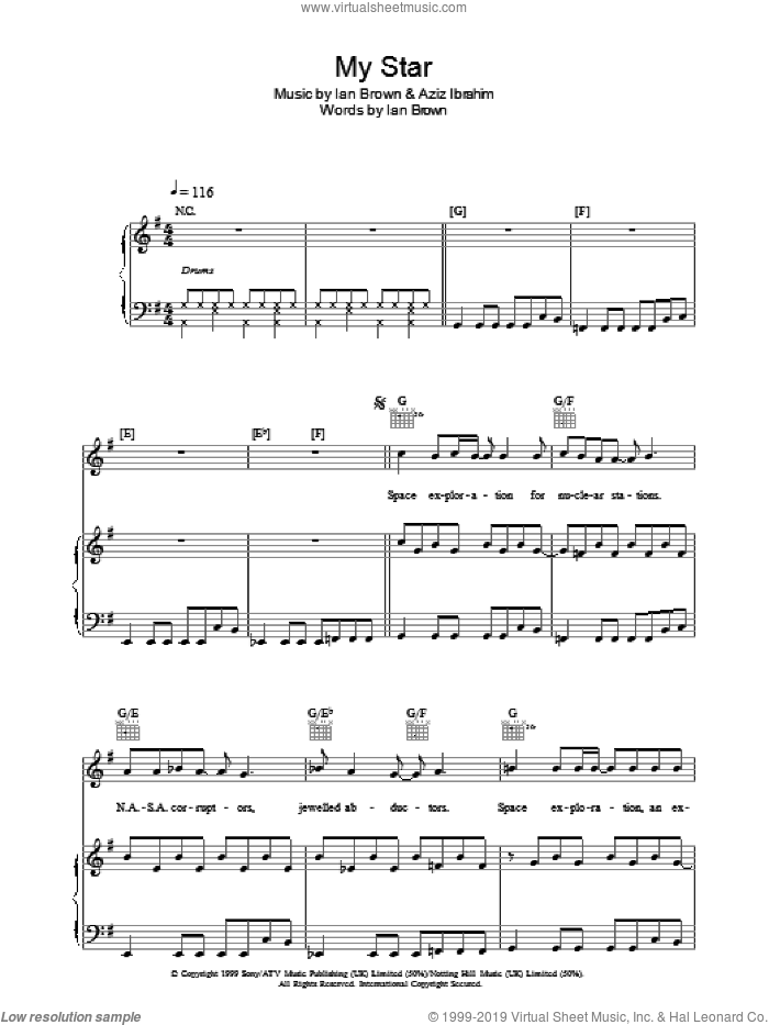 My Star sheet music for voice, piano or guitar by Ian Brown and Aziz Ibrahim, intermediate skill level