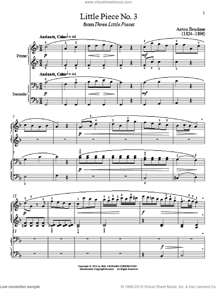 Little Piece No. 3 sheet music for piano four hands by Bradley Beckman and Carolyn True, classical score, intermediate skill level