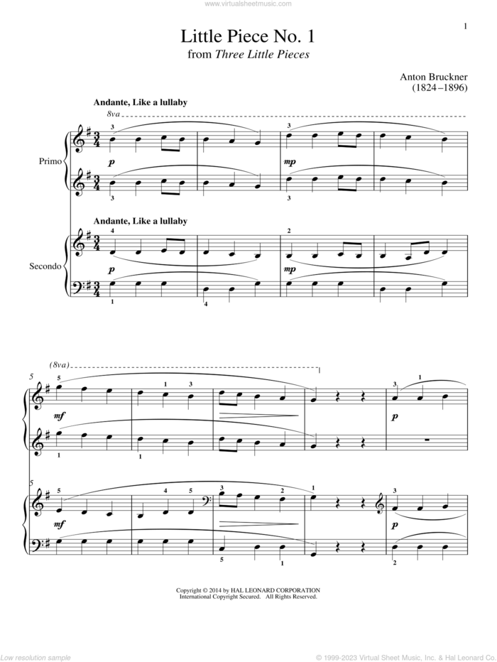 Little Piece No. 1 sheet music for piano four hands by Bradley Beckman and Carolyn True, classical score, intermediate skill level