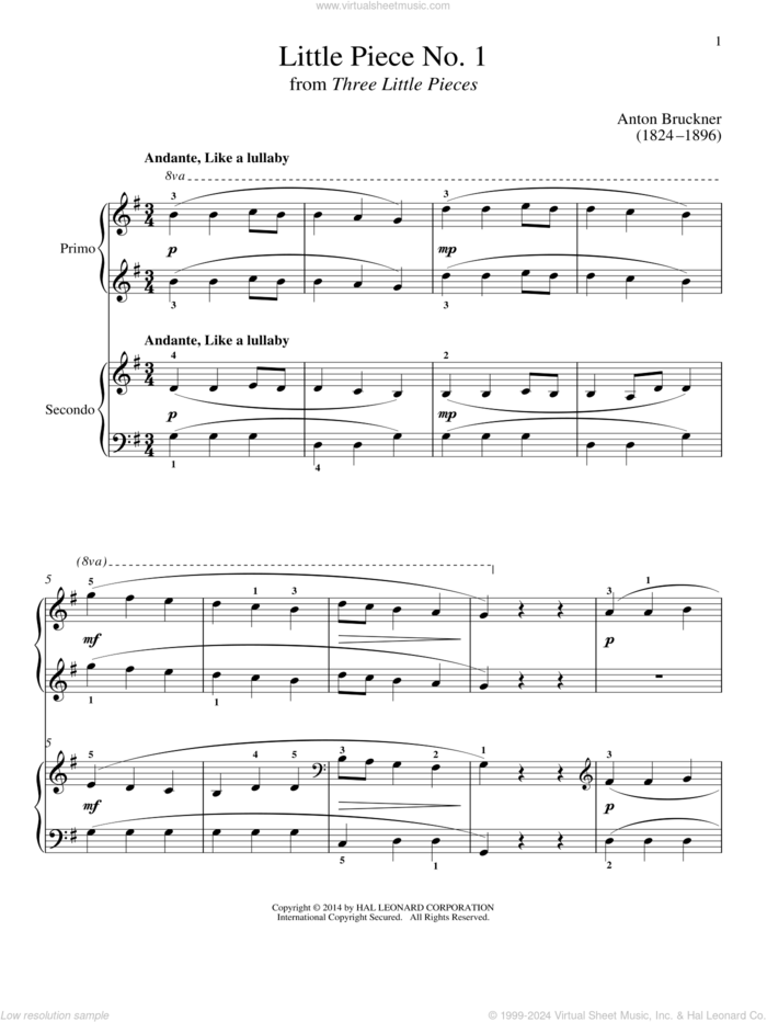 Little Piece No. 1 sheet music for piano four hands by Bradley Beckman and Carolyn True, classical score, intermediate skill level