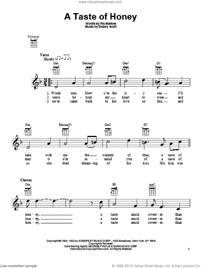 A Taste Of Honey sheet music for ukulele by The Beatles and Miscellaneous, intermediate skill level