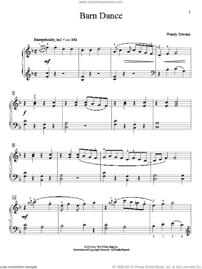 Barn Dance sheet music for piano solo (elementary) by Wendy Stevens, classical score, beginner piano (elementary)