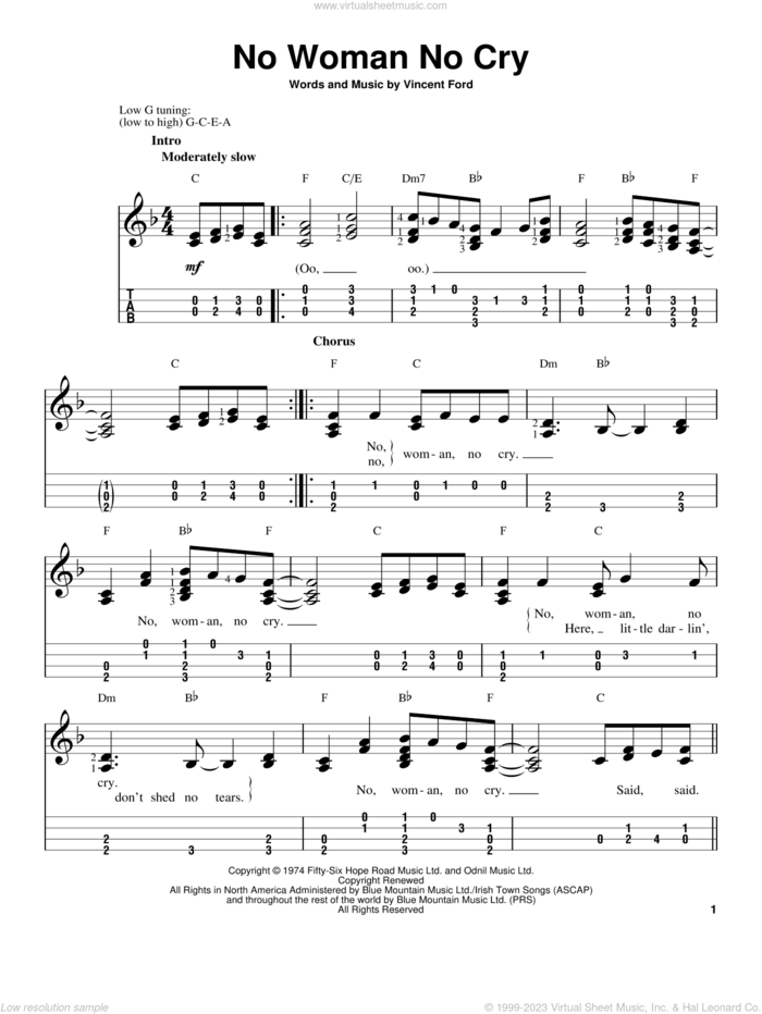 No Woman No Cry sheet music for ukulele by Bob Marley, intermediate skill level