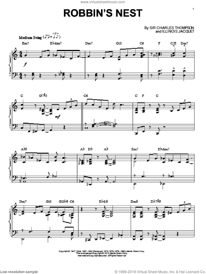 Robbin's Nest sheet music for piano solo by Sir Charles Thompson, intermediate skill level
