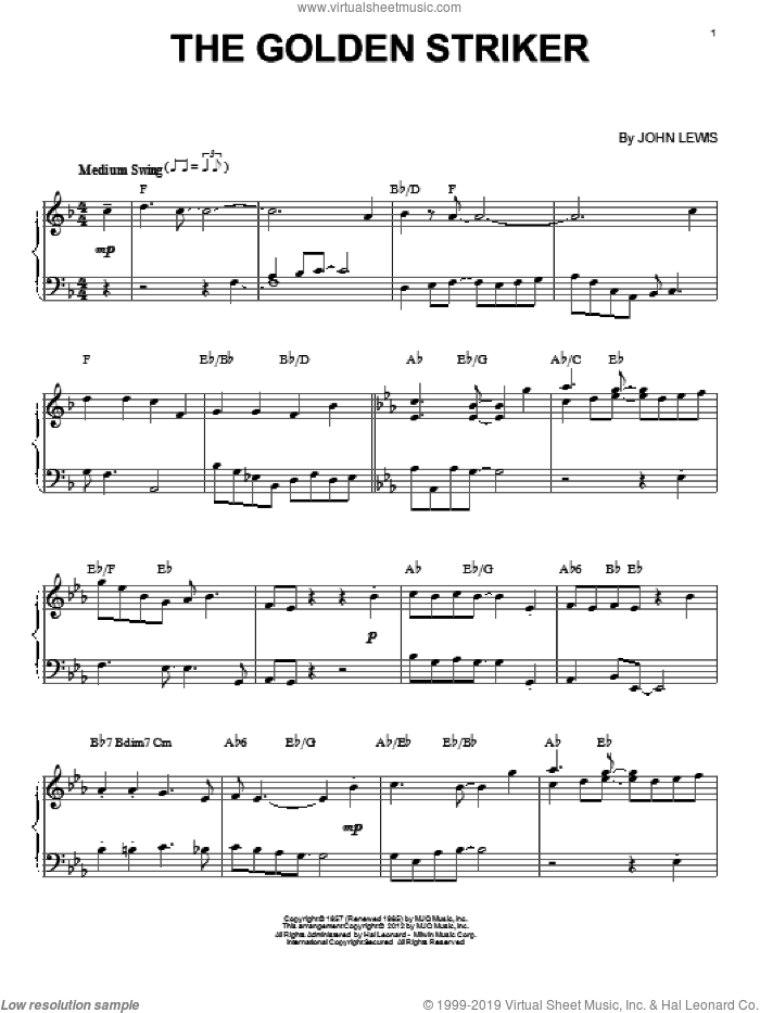 The Golden Striker sheet music for piano solo by John Lewis, intermediate skill level