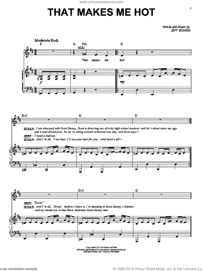 That Makes Me Hot sheet music for voice, piano or guitar by Jeff Bowen, intermediate skill level