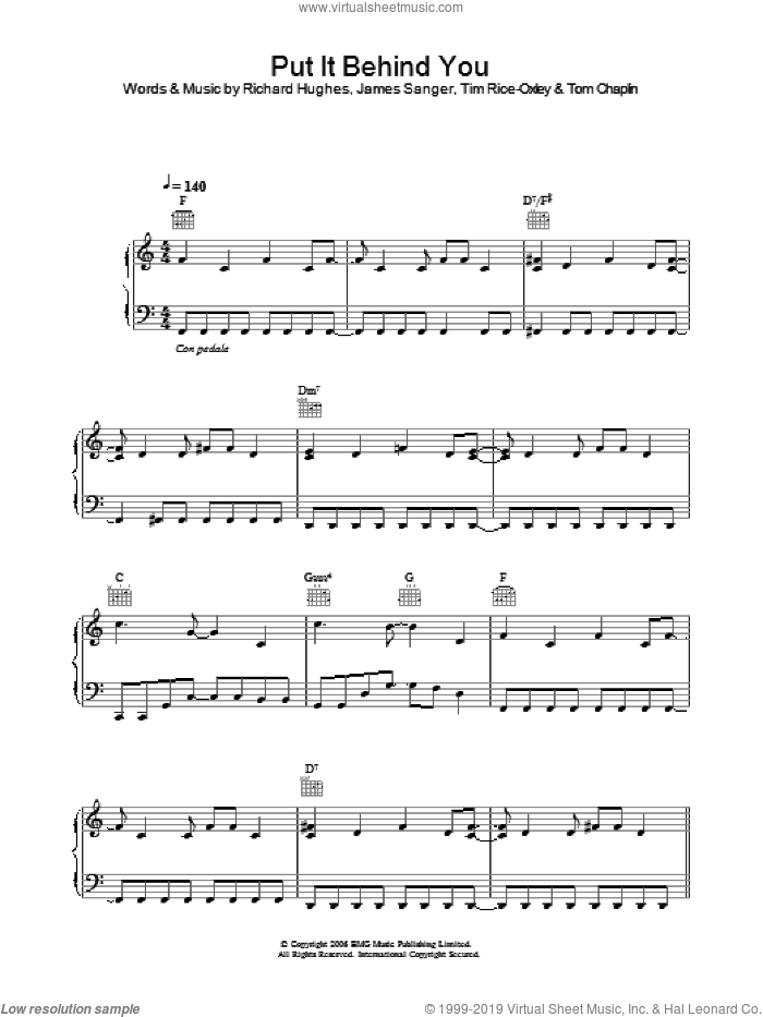 Put It Behind You sheet music for voice, piano or guitar by Tim Rice-Oxley, James Sanger, Richard Hughes and Tom Chaplin, intermediate skill level