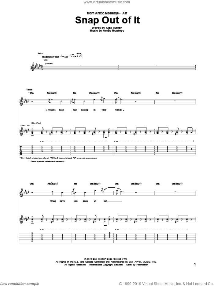 Snap Out Of It sheet music for guitar (tablature) by Arctic Monkeys, intermediate skill level