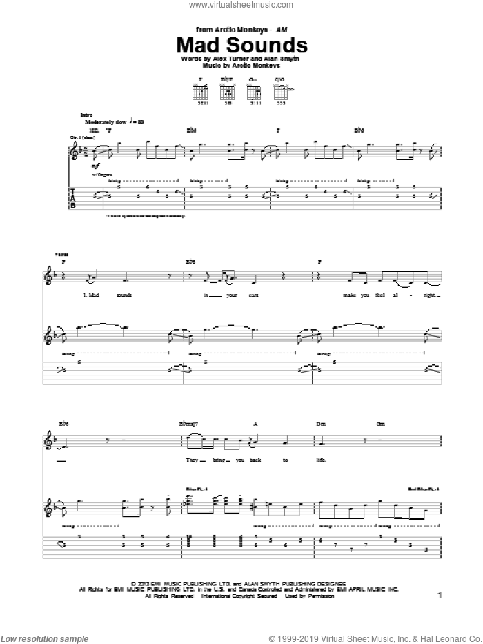 Mad Sounds sheet music for guitar (tablature) by Arctic Monkeys, intermediate skill level