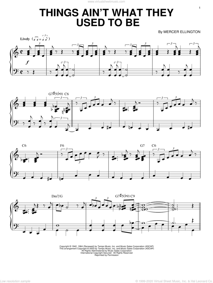 Things Ain't What They Used To Be sheet music for piano solo by Mercer Ellington, intermediate skill level