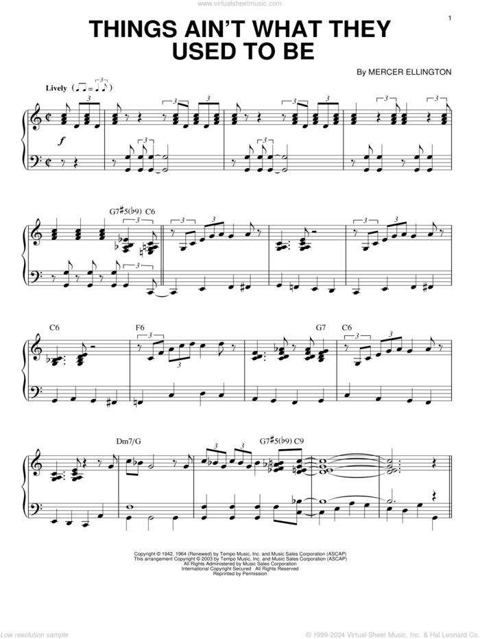 Things Ain't What They Used To Be sheet music for piano solo by Mercer Ellington, intermediate skill level