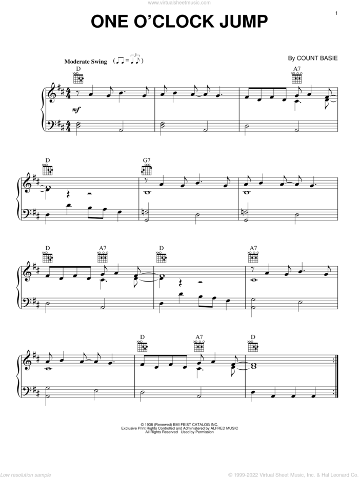 One O'Clock Jump sheet music for voice, piano or guitar by Count Basie, intermediate skill level