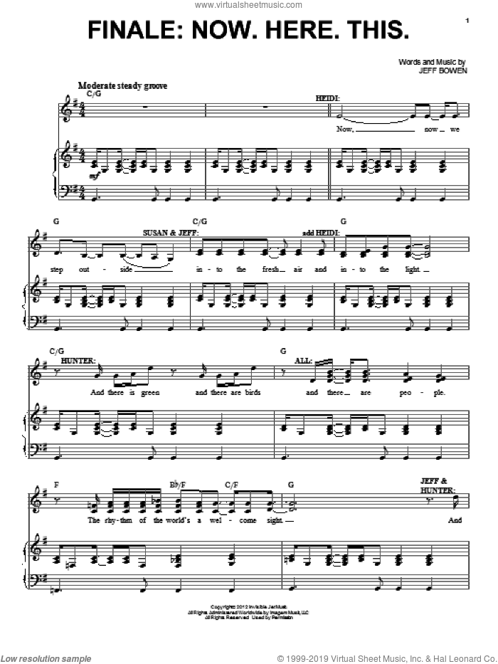 Finale: Now. Here. This. sheet music for voice, piano or guitar by Jeff Bowen, intermediate skill level