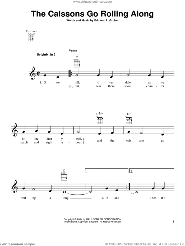 The Caissons Go Rolling Along sheet music for ukulele by Edmund L. Gruber, intermediate skill level