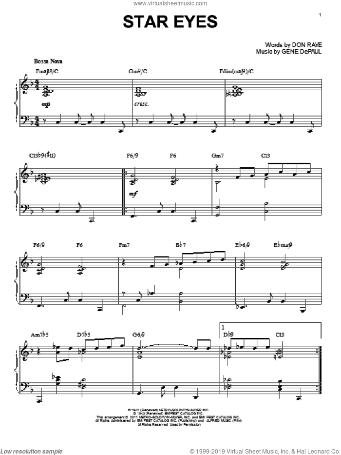 Star Eyes sheet music for voice, piano or guitar by Charlie Parker, intermediate skill level