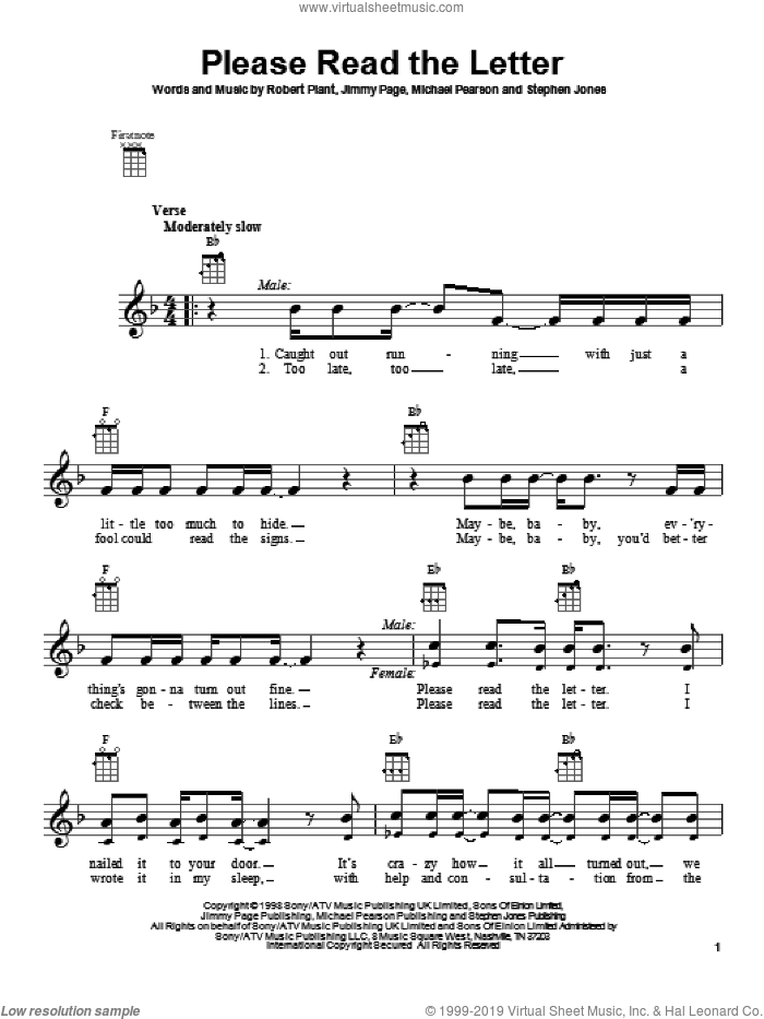 Please Read The Letter sheet music for ukulele by Jimmy Page and Robert Plant, intermediate skill level