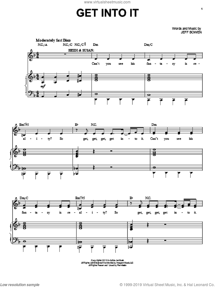Get Into It sheet music for voice, piano or guitar by Jeff Bowen, intermediate skill level