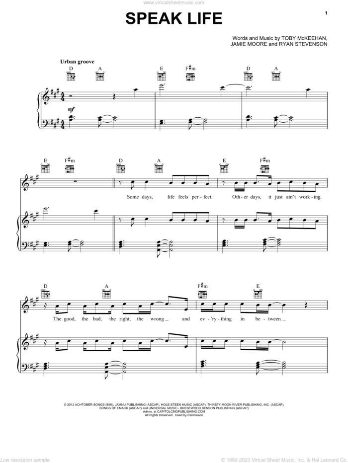 Speak Life sheet music for voice, piano or guitar by Toby McKeehan, intermediate skill level