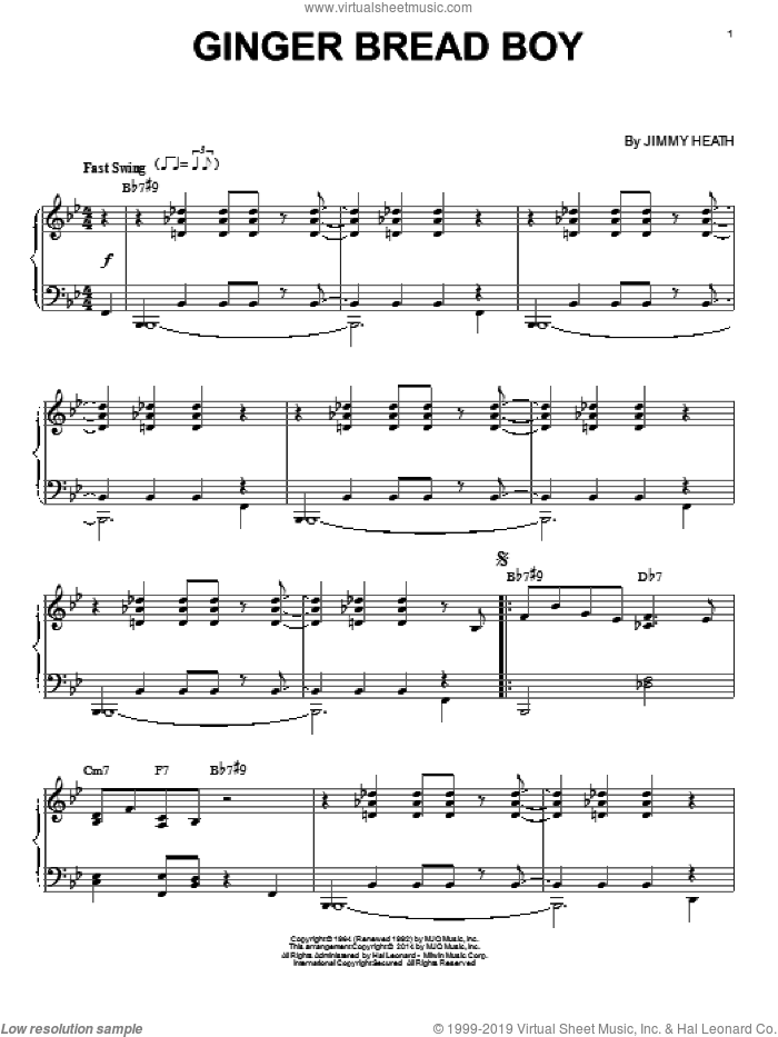 Ginger Bread Boy sheet music for piano solo by Jimmy Heath, intermediate skill level