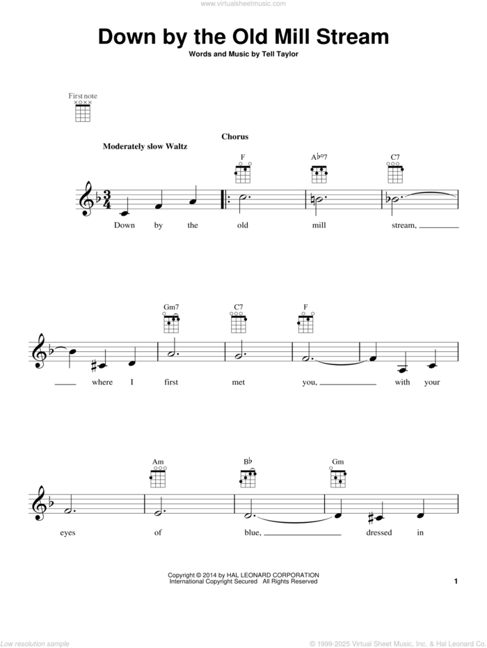 Down By The Old Mill Stream sheet music for ukulele by Tell Taylor, intermediate skill level