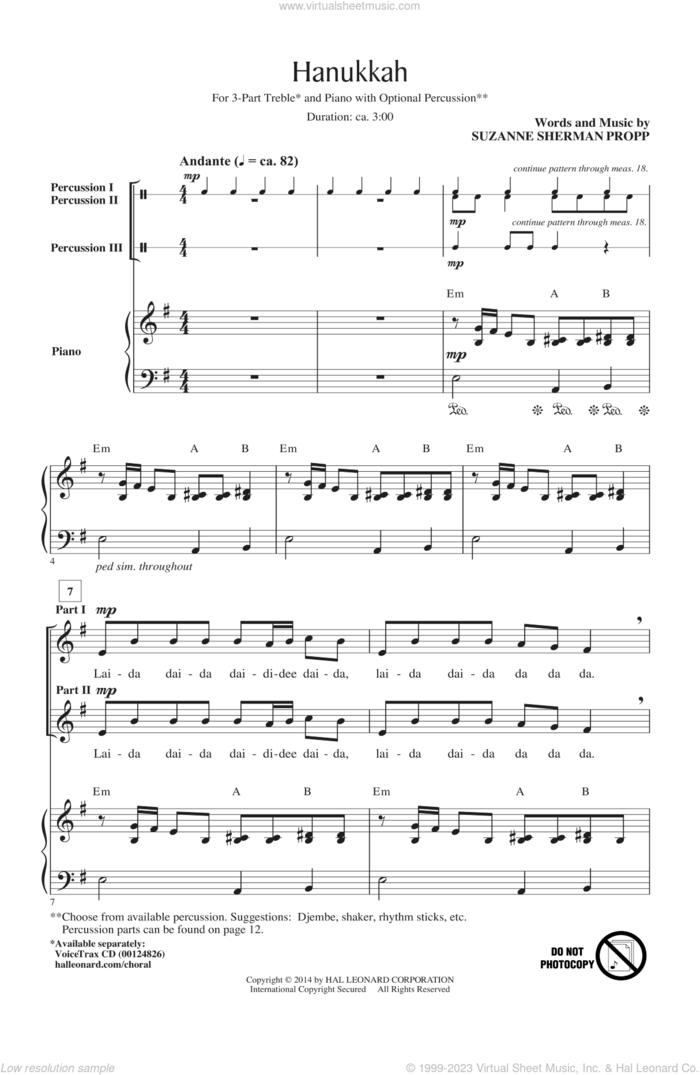 Hanukkah sheet music for choir (3-Part Treble) by Suzanne Sherman Propp, intermediate skill level