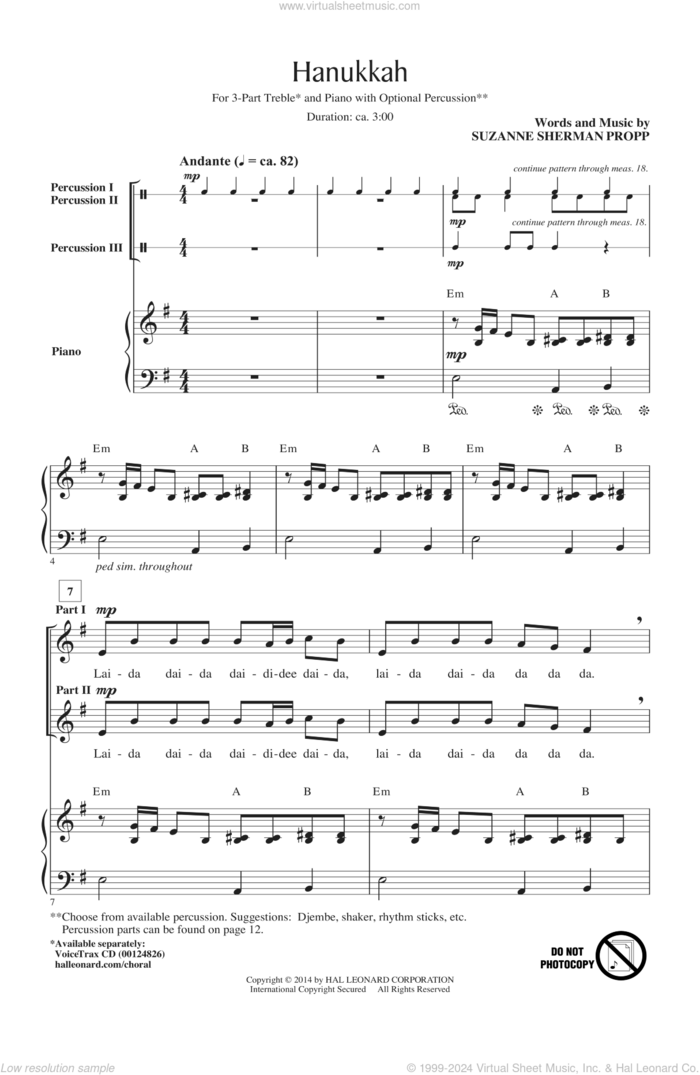 Hanukkah sheet music for choir (3-Part Treble) by Suzanne Sherman Propp, intermediate skill level