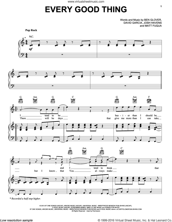 Every Good Thing sheet music for voice, piano or guitar by The Afters, intermediate skill level